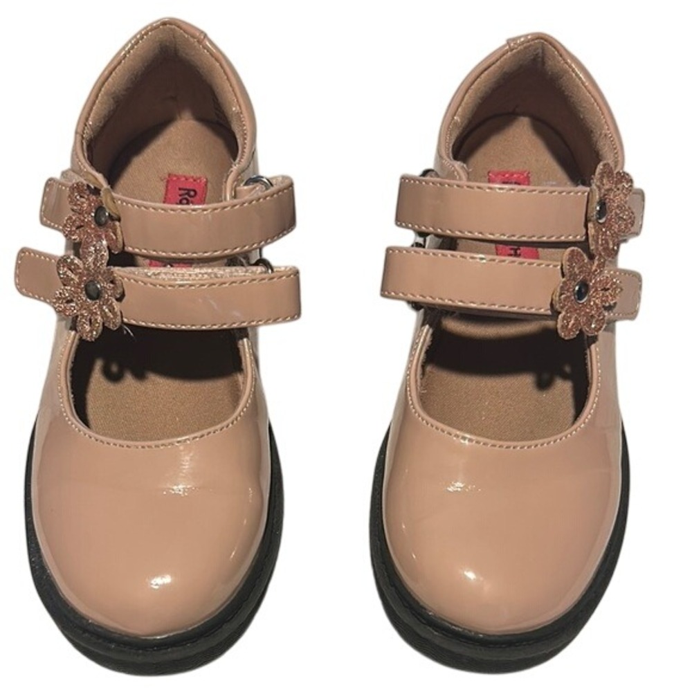 Rachel Girl's Tan and Black Dress Shoes with Floral Accents size 11 Preowned - Picture 7 of 8